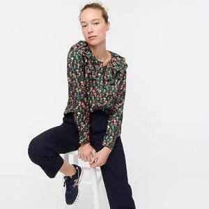 NWT J.Crew Silk Twill Ruffle Top Mushroom Floral